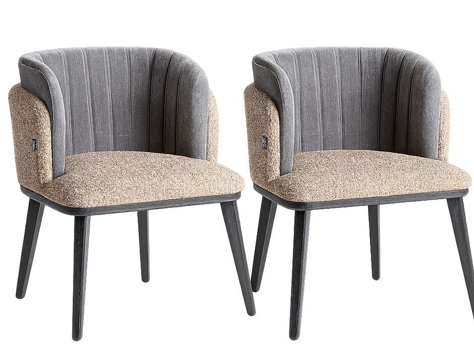 Lot de 2 chaises CINDA – Tissu gris & bois massif noir - Photo n°1