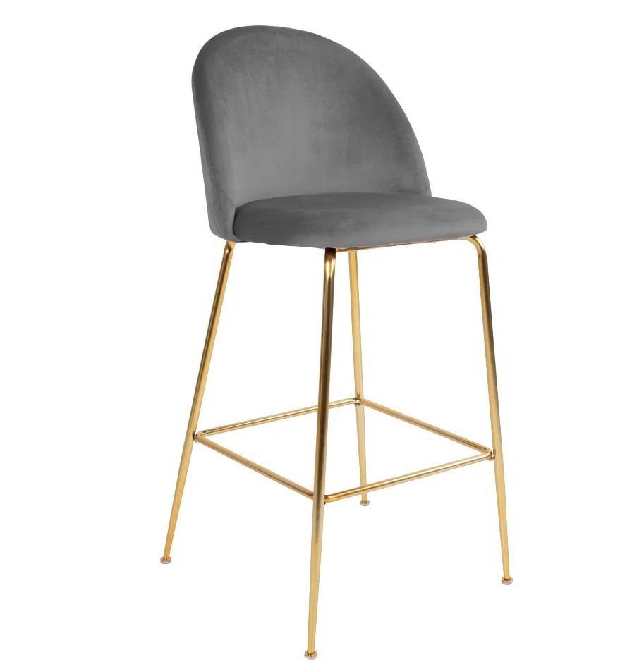 Lot de 2 chaises de bar en velours et pieds métal doré PINOZ – Hauteur d'assise 77 cm - Photo n°1