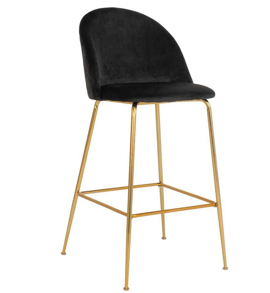 Lot de 2 chaises de bar en velours et pieds métal doré PINOZ – Hauteur d'assise 77 cm - Photo n°1