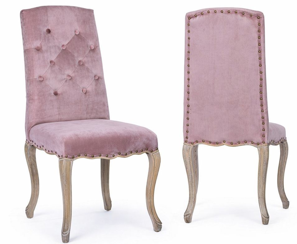 Lot de 2 chaises DIVA – Effet velours & dossier clouté doré - Photo n°1