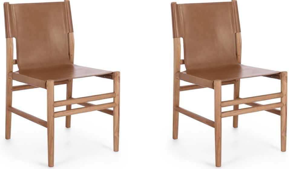 Lot de 2 chaises en bois de Teck et cuir Karole – Modernité et durabilité - Photo n°1