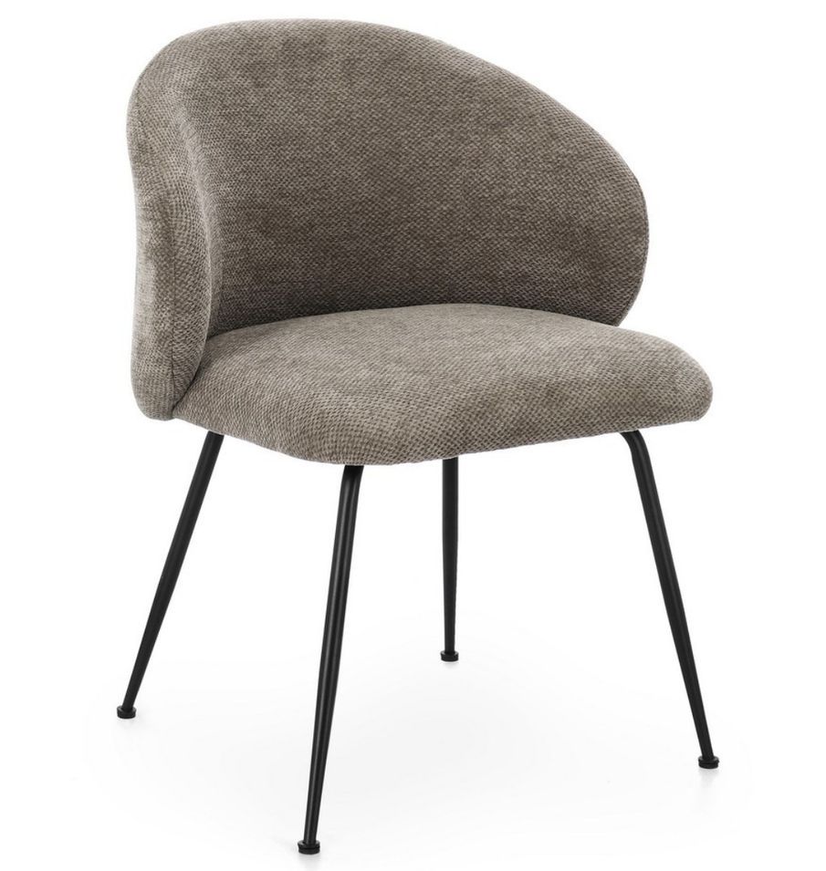 Lot de 2 chaises en tissu effet chenille et pieds métal noir KYZEN - Photo n°1