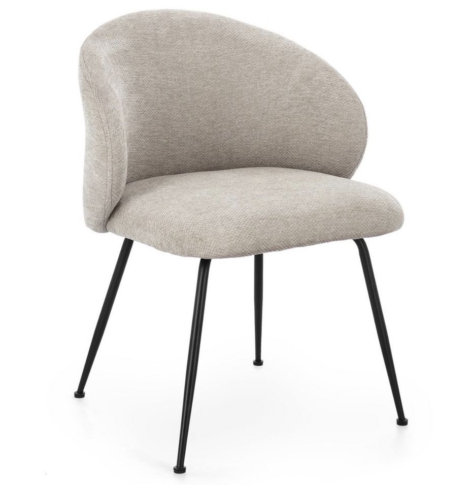 Lot de 2 chaises en tissu effet chenille et pieds métal noir KYZEN - Photo n°1