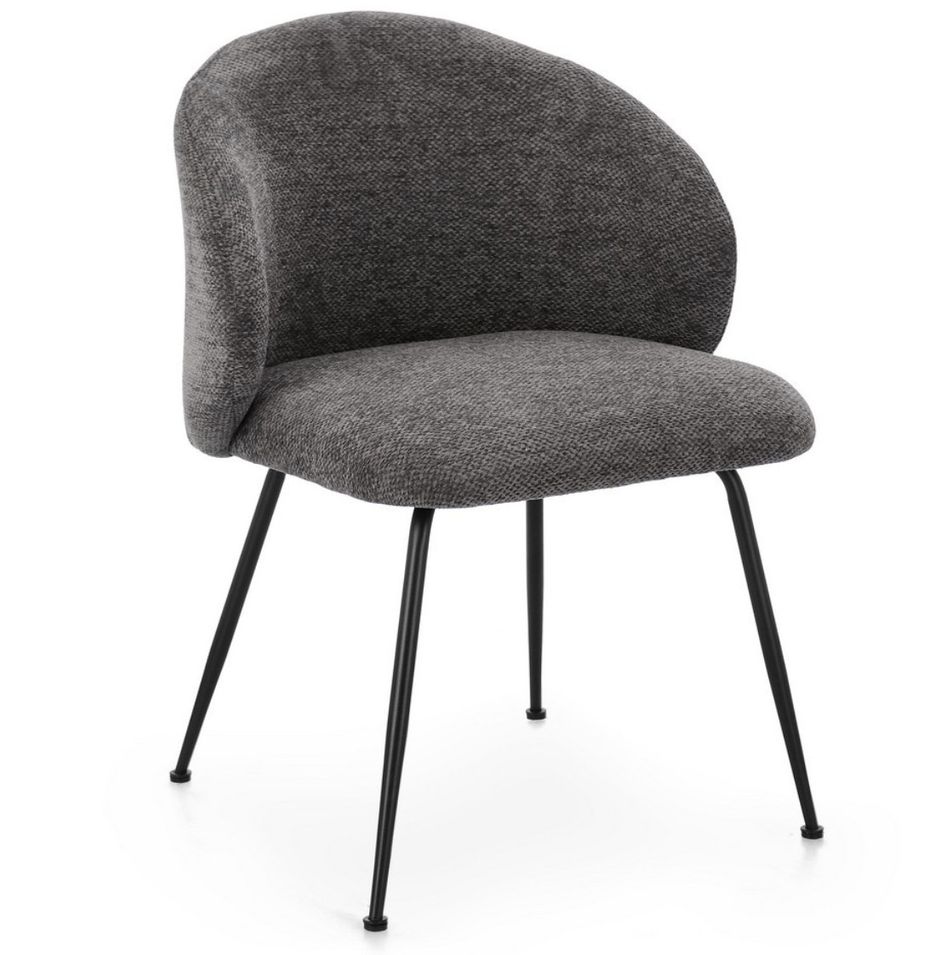 Lot de 2 chaises en tissu effet chenille et pieds métal noir KYZEN - Photo n°1