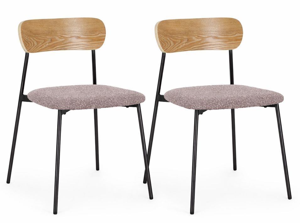 Lot de 2 chaises GENEVIEVE – Tissu bouclé & pieds acier noir - Photo n°1