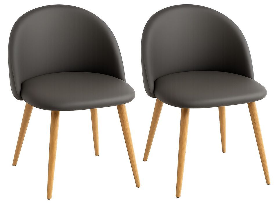 Lot de 2 chaises Kazon - Simili cuir élégant et pieds métal effet bois clair - Photo n°1