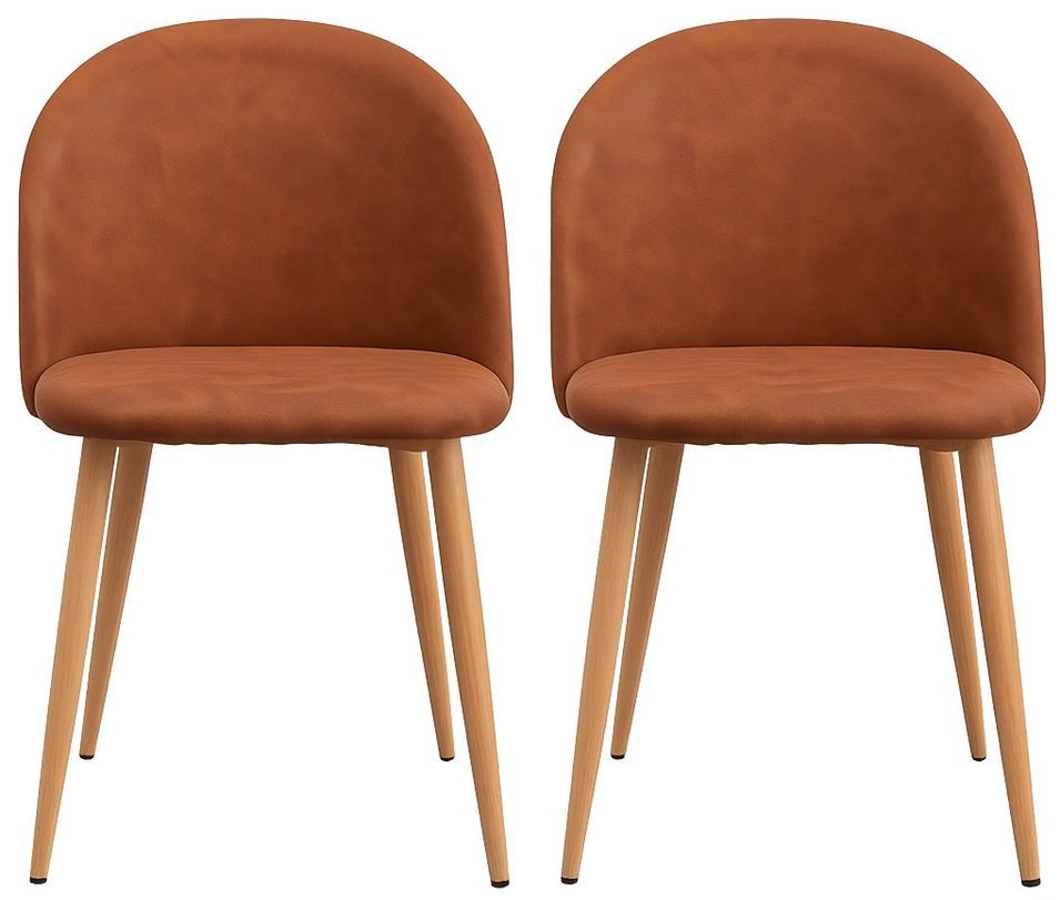 Lot de 2 chaises Kazon - Simili cuir élégant et pieds métal effet bois clair - Photo n°1