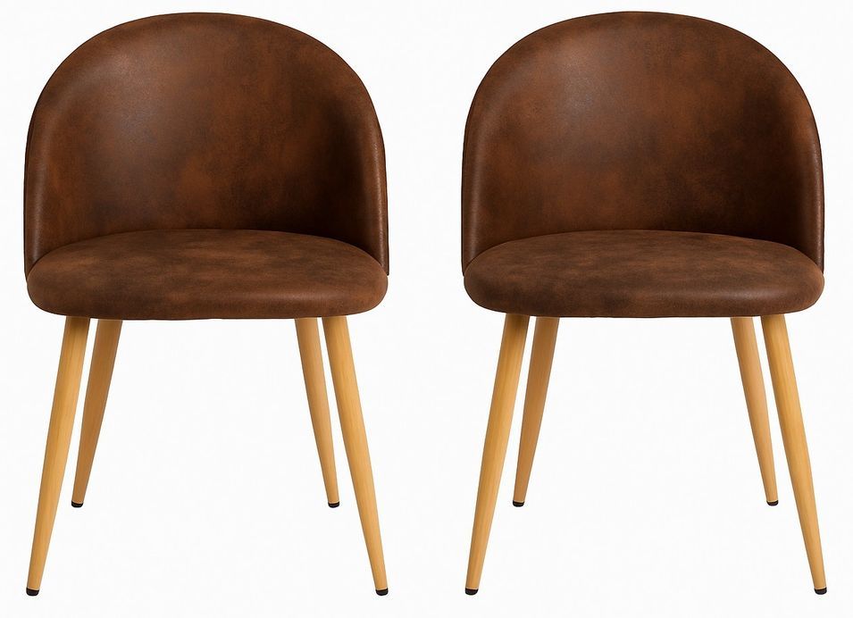 Lot de 2 chaises Kazon - Simili cuir élégant et pieds métal effet bois clair - Photo n°1