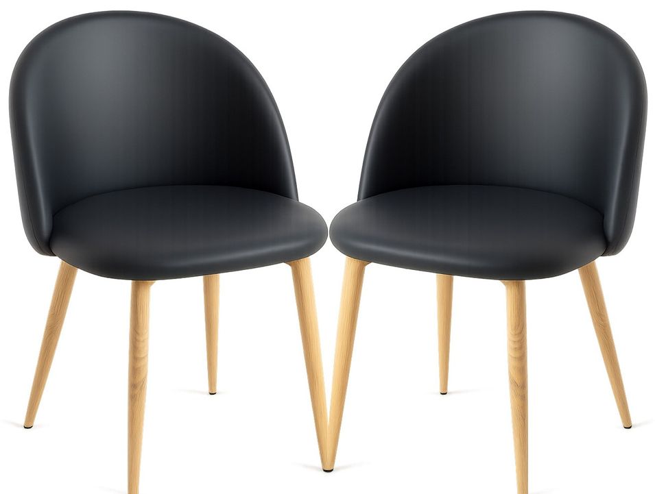 Lot de 2 chaises Kazon - Simili cuir élégant et pieds métal effet bois clair - Photo n°1