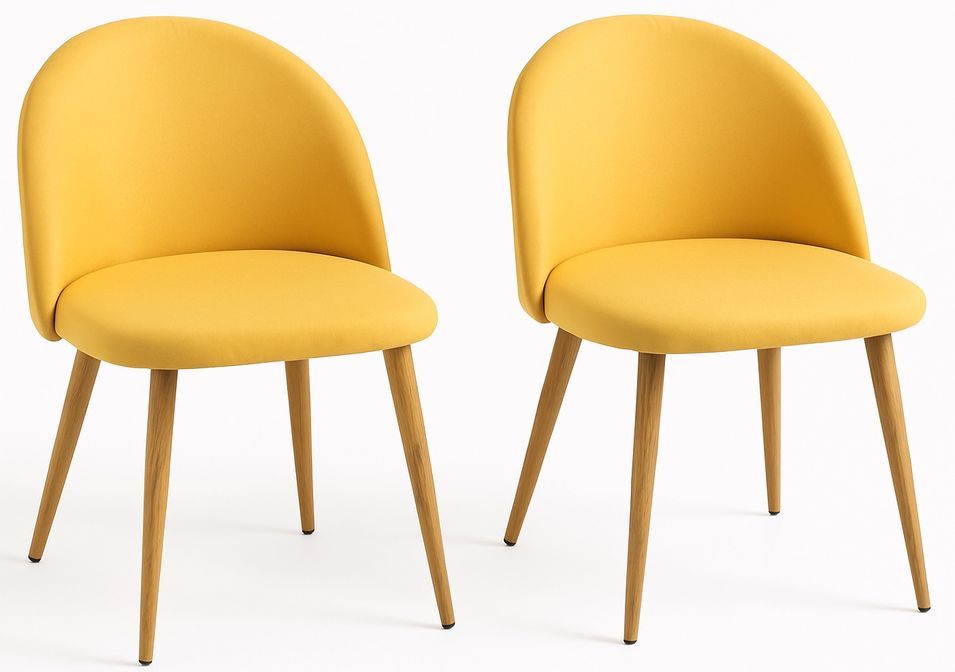 Lot de 2 chaises Kazon - Tissu élégant et pieds métal effet bois clair - Photo n°1