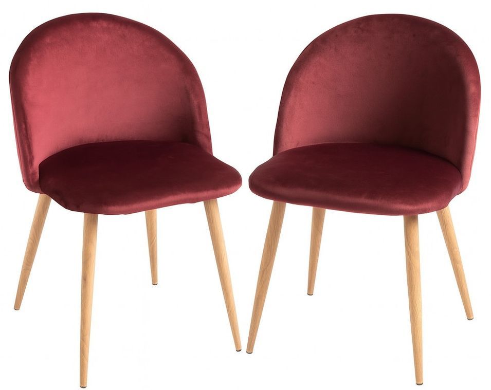 Lot de 2 chaises Kazon - Velours élégant et pieds métal effet bois clair - Photo n°1