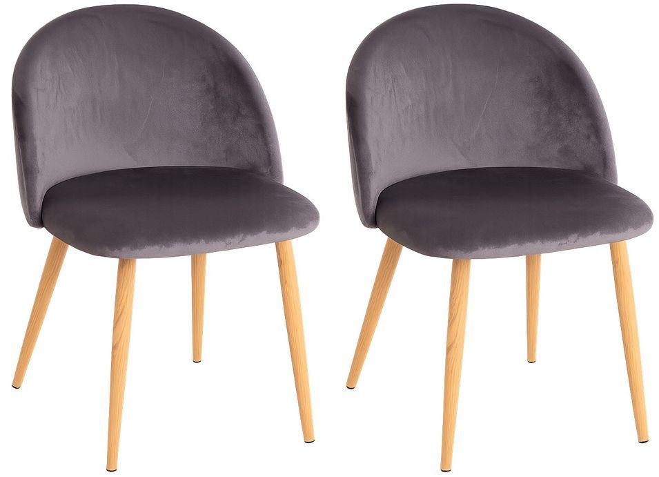 Lot de 2 chaises Kazon - Velours élégant et pieds métal effet bois clair - Photo n°1