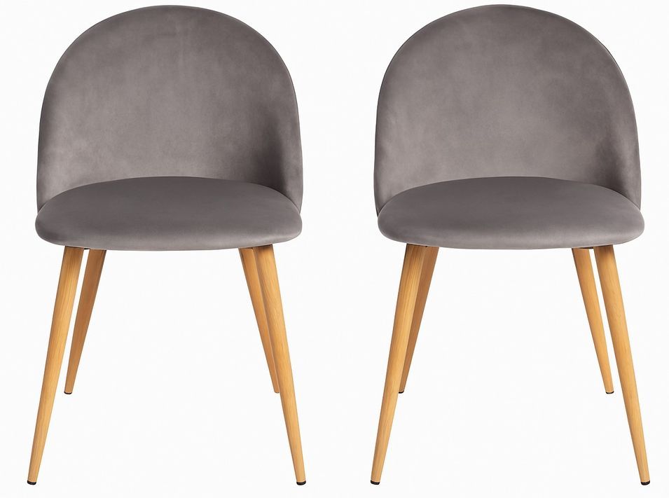 Lot de 2 chaises Kazon - Velours élégant et pieds métal effet bois clair - Photo n°1