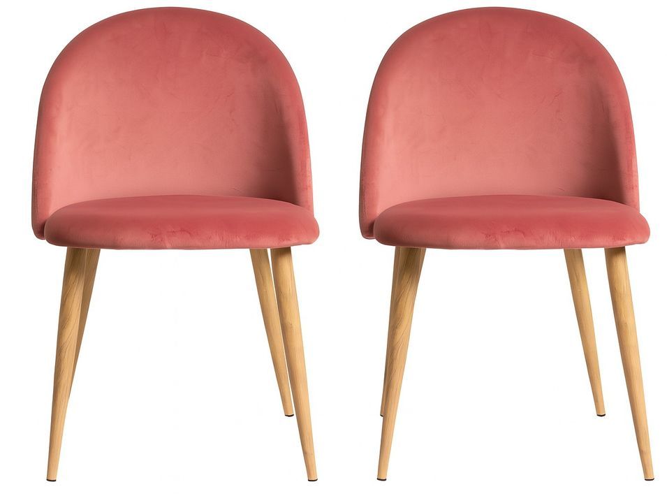 Lot de 2 chaises Kazon - Velours élégant et pieds métal effet bois clair - Photo n°1