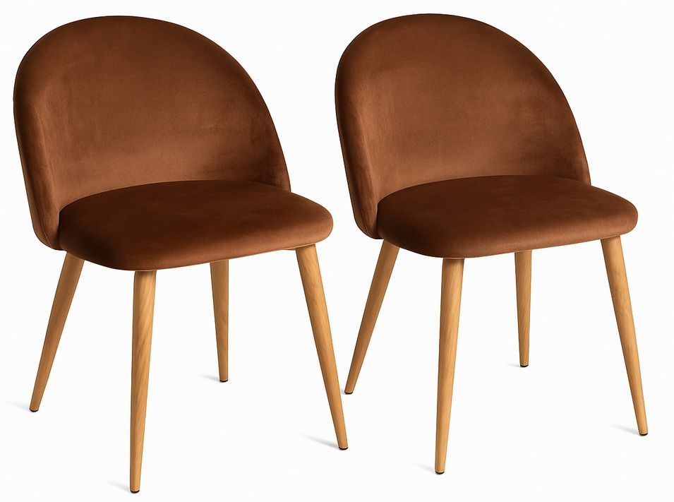 Lot de 2 chaises Kazon - Velours élégant et pieds métal effet bois clair - Photo n°1