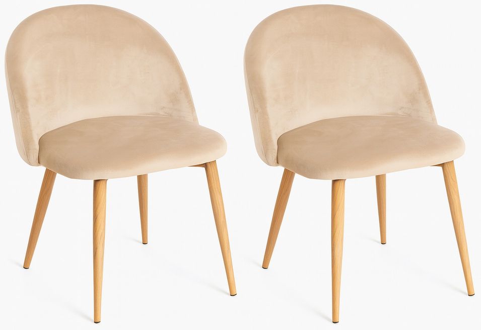 Lot de 2 chaises Kazon - Velours élégant et pieds métal effet bois clair - Photo n°1