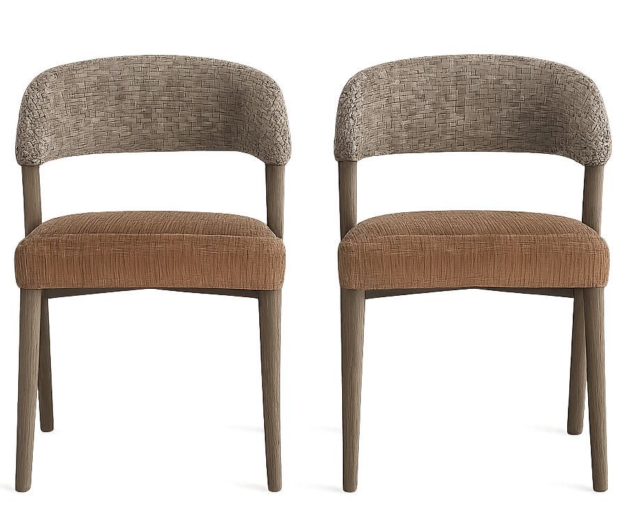 Lot de 2 chaises KURZA – Tissu marron marbré & bois de chêne - Photo n°1