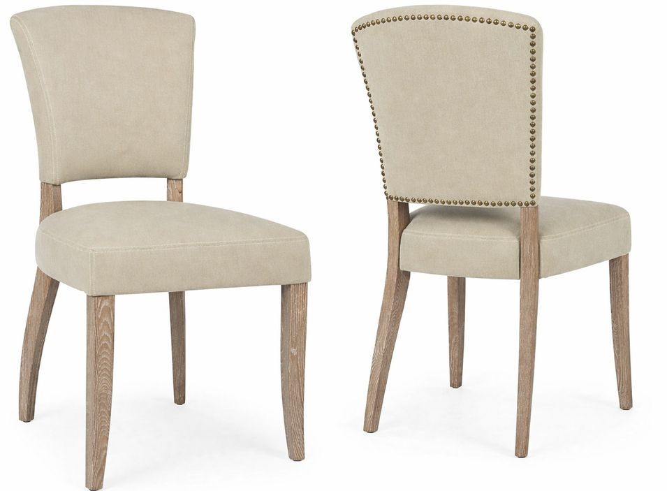 Lot de 2 chaises MARATRIZ - Tissu coton & dossier clous en métal - Photo n°1