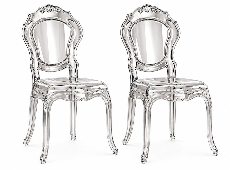 Lot de 2 chaises MODINA style Louis XV transparentes – Design italien - Photo n°1
