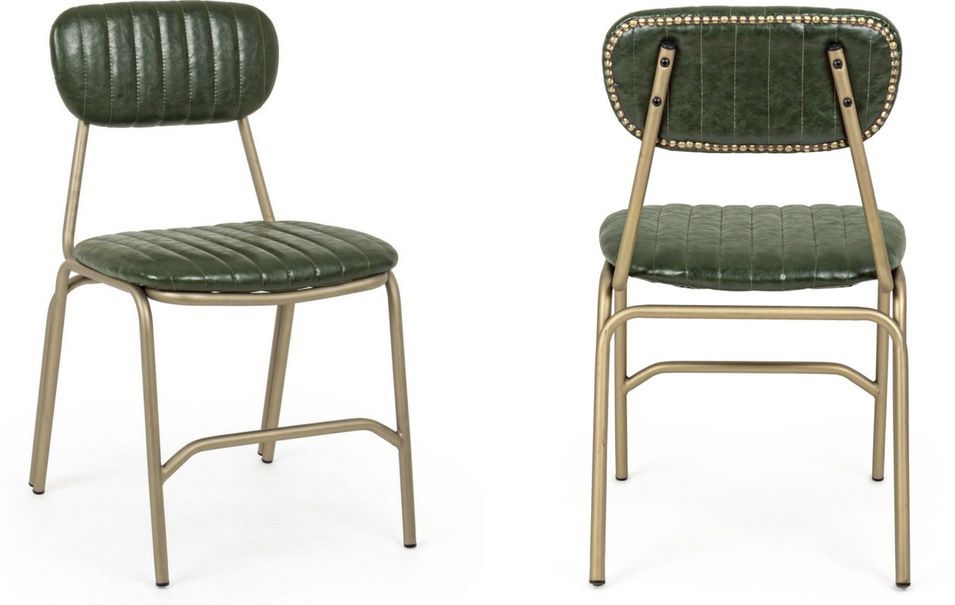 Lot de 2 chaises PADDY – Simili cuir premium & structure acier doré, dossier clouté - Photo n°1
