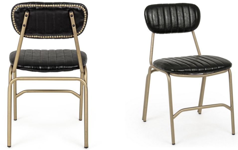Lot de 2 chaises PADDY – Simili cuir premium & structure acier doré, dossier clouté - Photo n°1