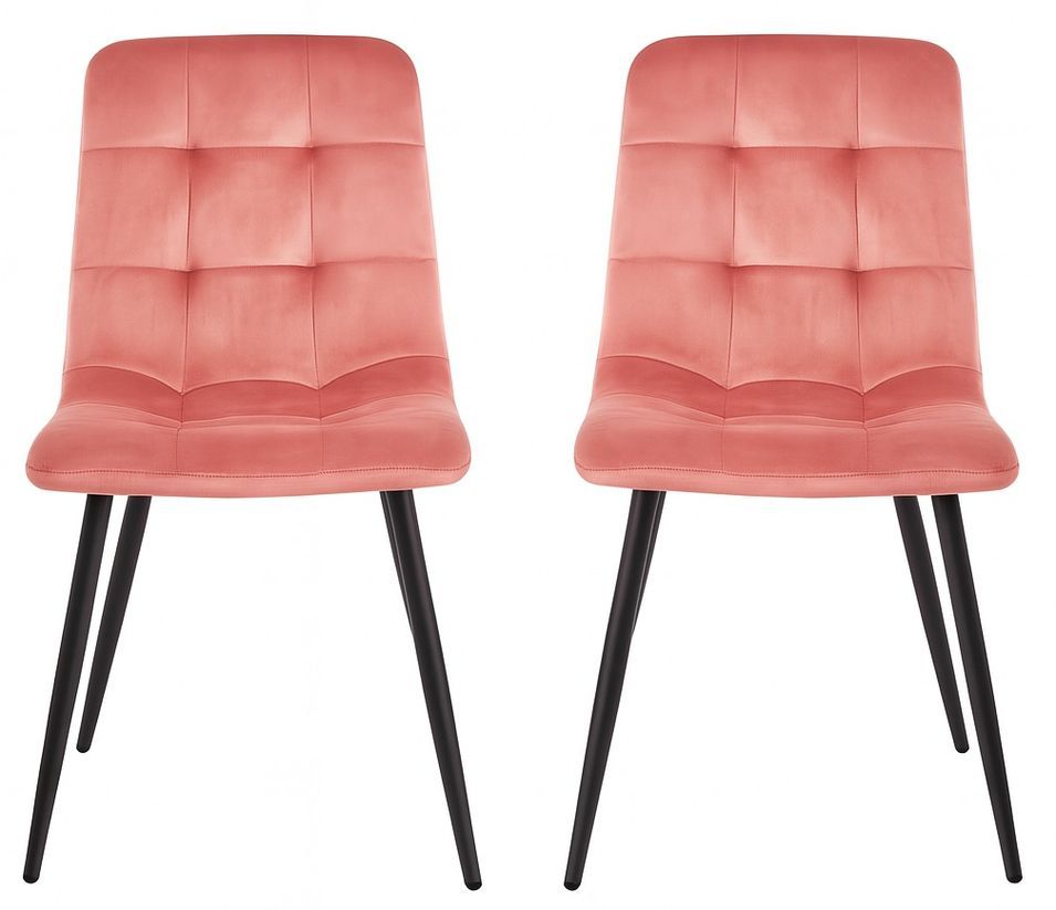 Lot de 2 chaises PIKA – Velours capitonné & pieds acier noir - Photo n°1