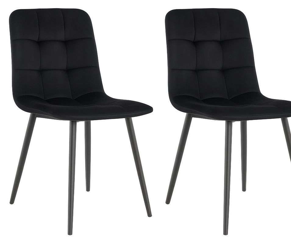 Lot de 2 chaises PIKA – Velours capitonné & pieds acier noir - Photo n°1
