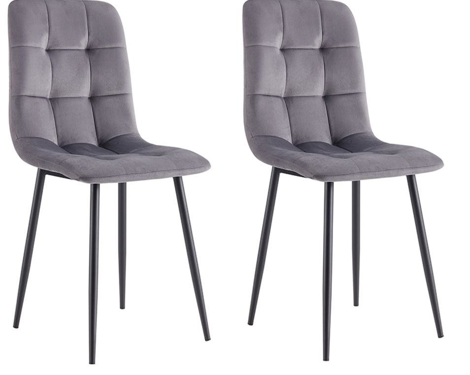 Lot de 2 chaises PIKA – Velours capitonné & pieds acier noir - Photo n°1