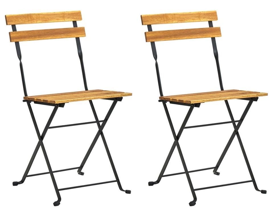 Lot de 2 chaises pliables en bois d’acacia et acier noir VILAK – Intérieur et extérieur - Photo n°1