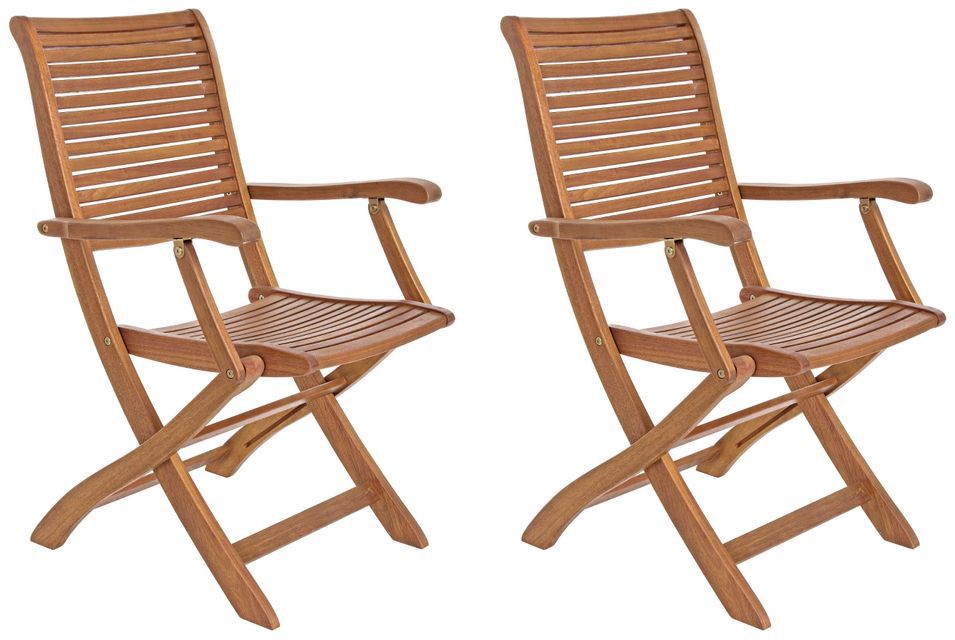Lot de 2 chaises pliantes d’extérieur NOEMI avec accoudoirs – bois d’acacia huilé - Photo n°1