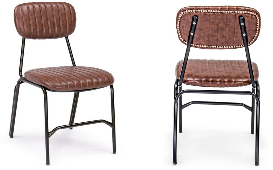 Lot de 2 chaises vintage DOKY – Simili cuir & pieds acier noir - Photo n°1