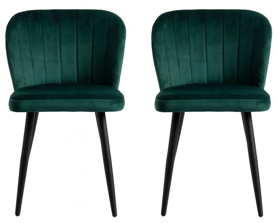 Lot de 2 chaises ZOLA – Velours matelassé à rayures & pieds acier noir - Photo n°1