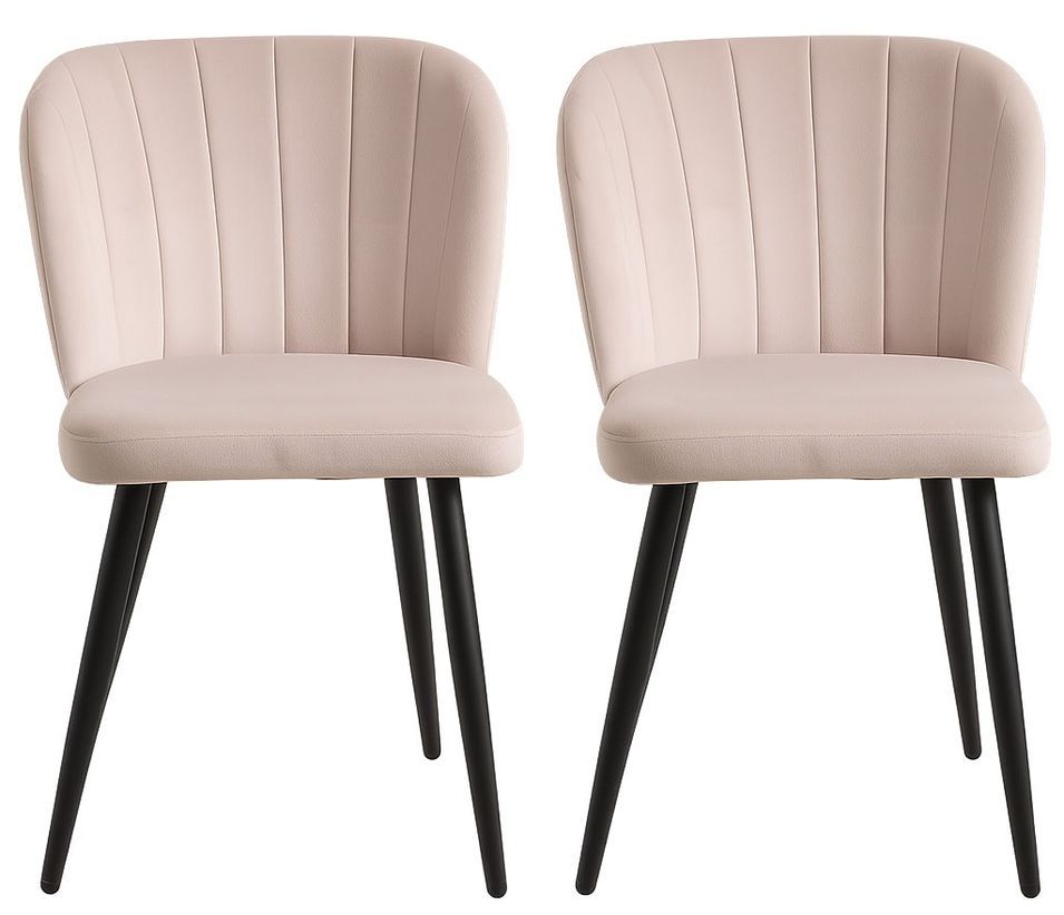 Lot de 2 chaises ZOLA – Velours matelassé à rayures & pieds acier noir - Photo n°1