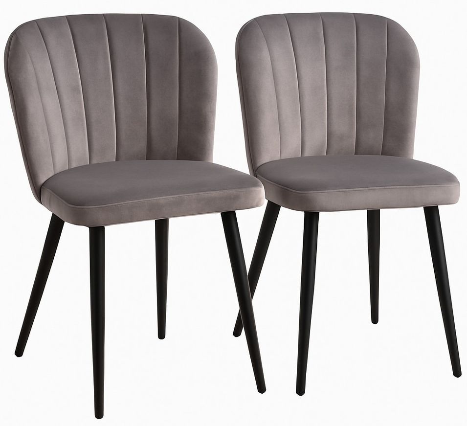 Lot de 2 chaises ZOLA – Velours matelassé à rayures & pieds acier noir - Photo n°1