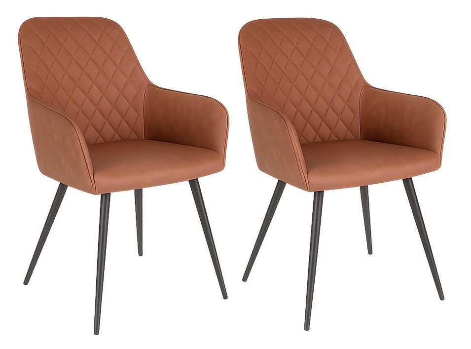 Lot de 2 fauteuils de salle à manger KARU – Simili cuir et pieds métal noir - Photo n°1