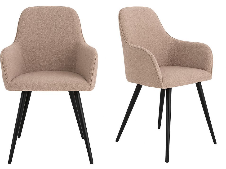 Lot de 2 fauteuils de salle à manger KARU – Tissu bouclette et pieds métal noir - Photo n°1