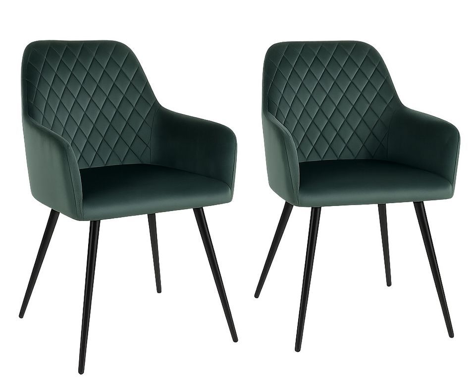 Lot de 2 fauteuils de salle à manger KARU – Velours et pieds métal noir - Photo n°1