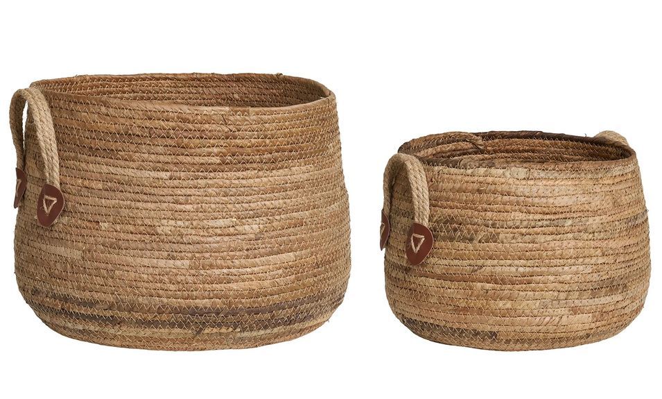 Lot de 2 paniers de rangement AOSTA – Jute naturel avec poignées en cuir - Photo n°1