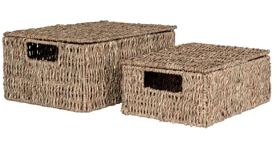 Lot de 2 paniers de rangement avec couvercle VENOSO – Herbe marine naturelle - Photo n°1