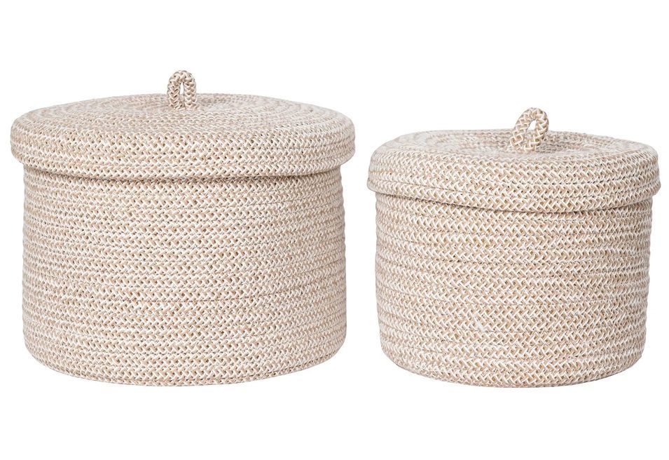 Lot de 2 paniers de rangement SEBAL avec couvercle – Coton Beige - Photo n°1