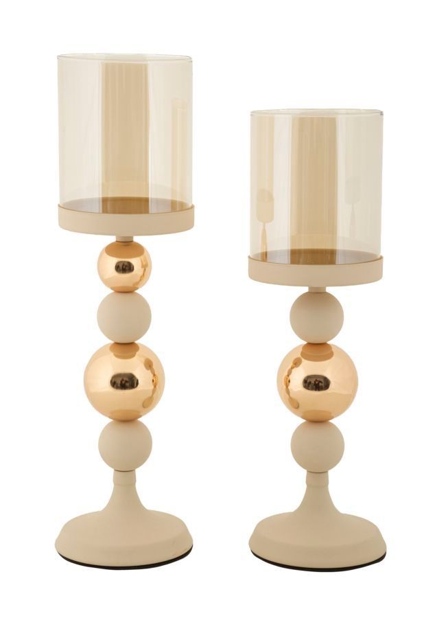 Lot de 2 porte-bougies crème émaillée cm ø10x32-10x36 - Photo n°1