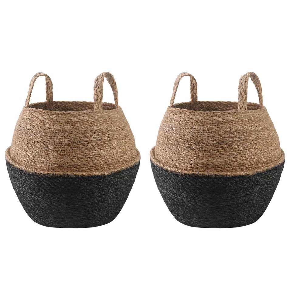 Lot de 2 pots de plante tressés avec poignées – Élégance naturelle et décoration tendance - Photo n°1