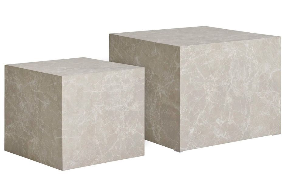 Lot de 2 tables basses carrées PRAGUE – Effet marbre beige - Photo n°1