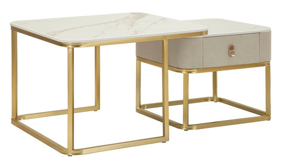 Lot de 2 tables basses effet marbre avec structure dorée Gala - Photo n°1