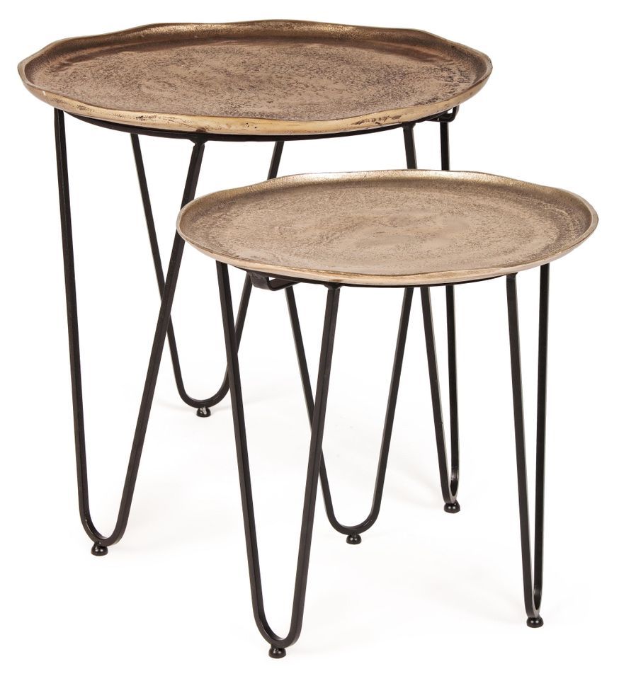 Lot de 2 tables basses rondes BRINA – Aluminium vieilli & acier noir - Photo n°1