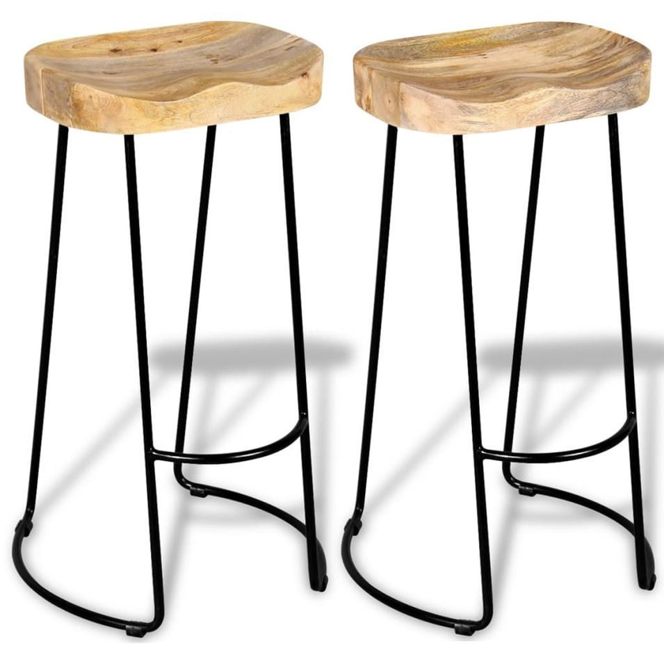 Lot de 2 tabouret en bois massif et métal noir LOKA - Assise 76 cm - Photo n°1