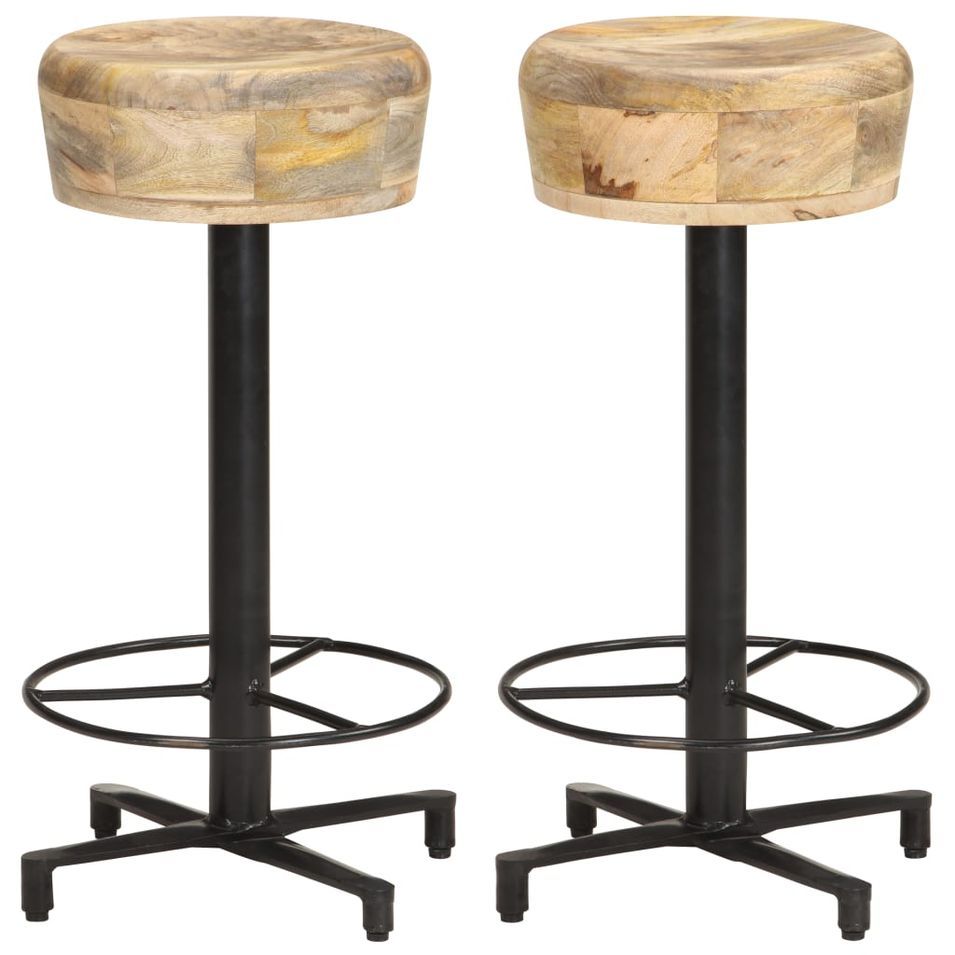 Lot de 2 tabourets de bar en bois de manguier - Assise 66 cm - Photo n°1
