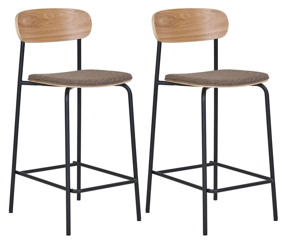 Lot de 2 tabourets de bar en bois, tissu et métal ESTEPONA - Hauteur d'assise 66 cm - Photo n°1