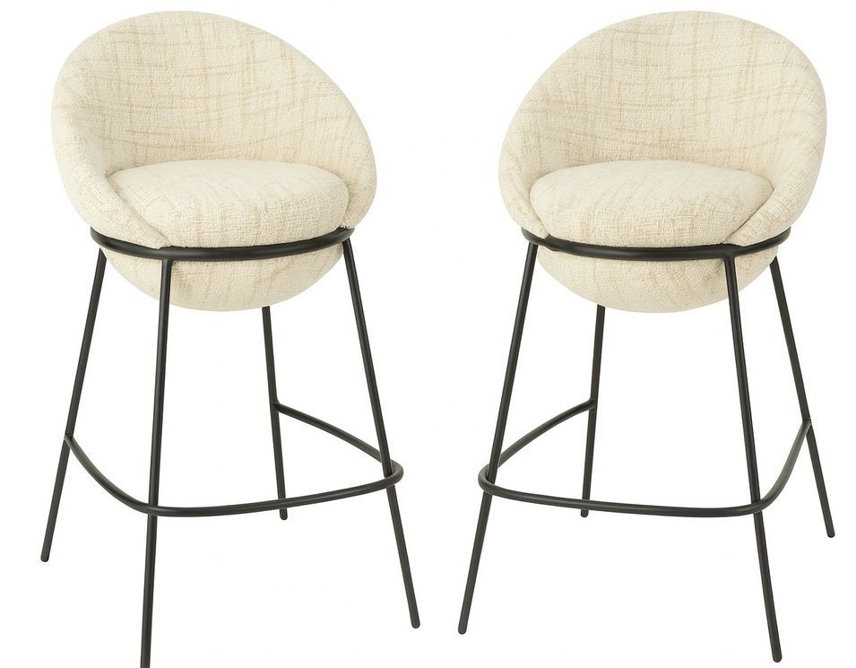 Lot de 2 tabourets de bar en tissu et structure métal noir BOBBY – Hauteur d