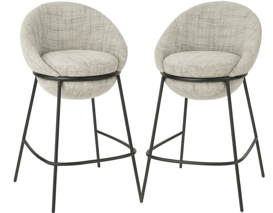Lot de 2 tabourets de bar en tissu et structure métal noir BOBBY – Hauteur d